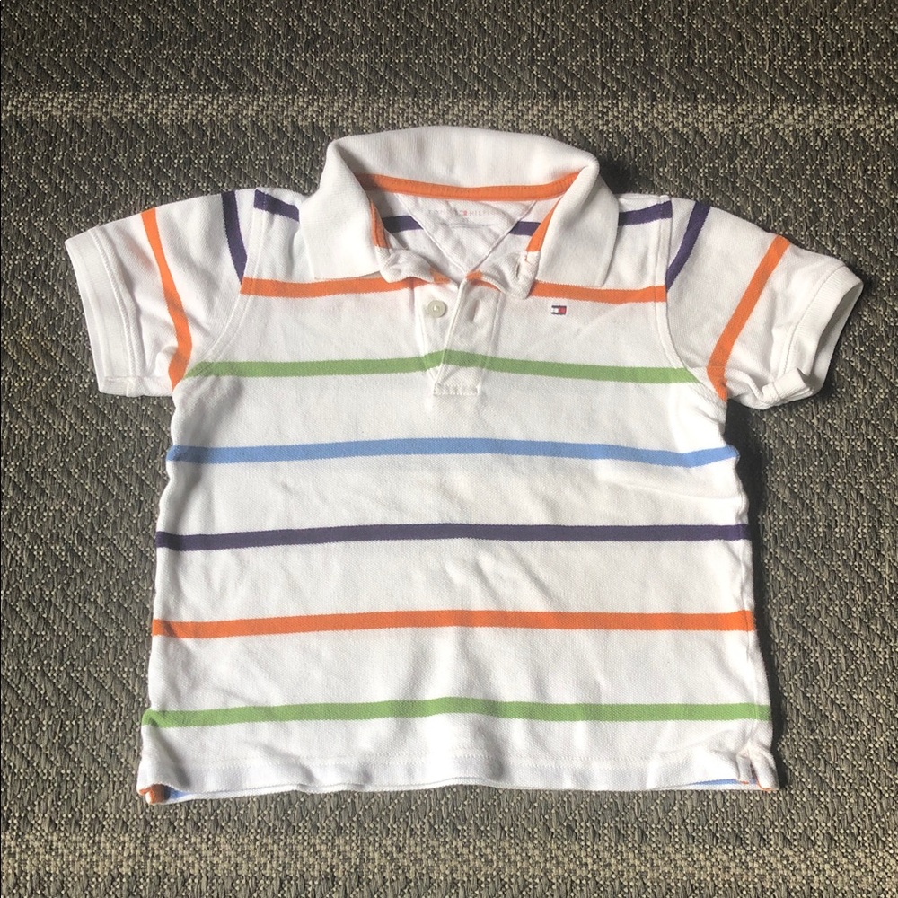 Tommy Hilfiger White Polo with Orange, Green, Blue & Purple Stripes